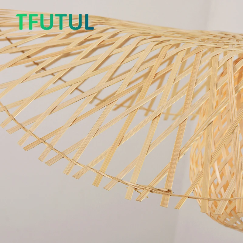 Chinese Style Bamboo Woven Wicker Pendant Lights Natural Rattan Shade Cap Hanging Lamp Restaurant Hotel Bedroom Lighting Fixture