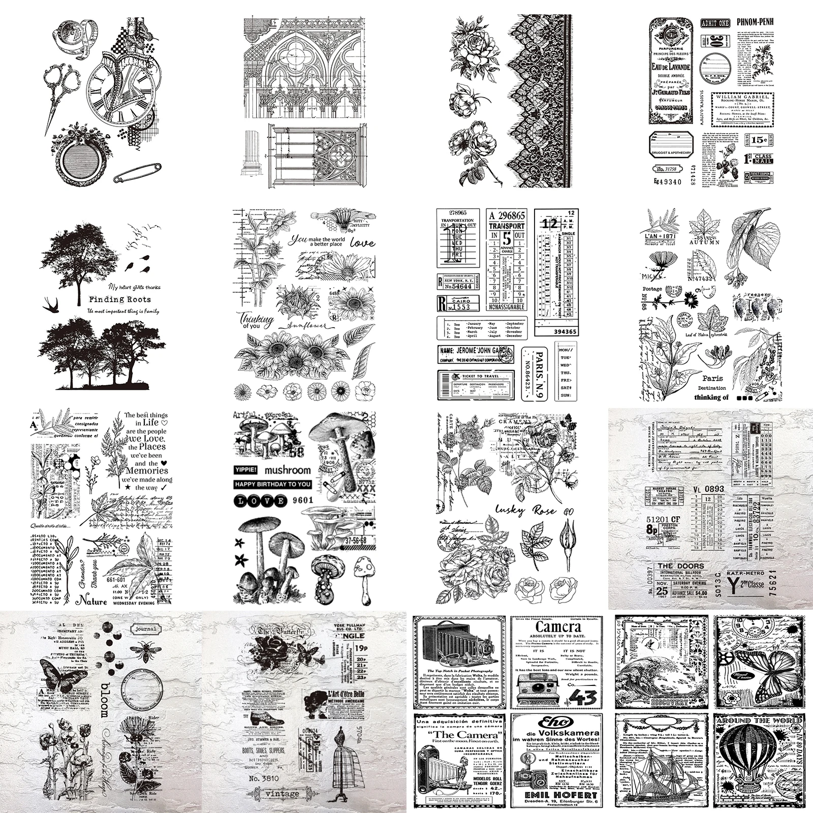 15*20 CM Large Collection Silicone Vintage Plant Ledger Script Clear Stamps for Card Making Scrapbooking Decoration Crafts Stamp clear stamps,clear rubber stamps