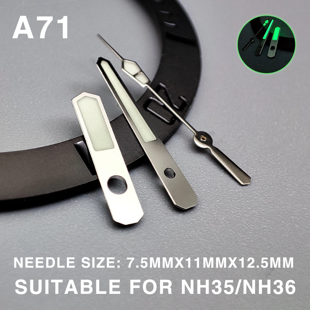 Green Luminous Watch Hands Color Blocking Pointer Accessories with Turtle/Fish Second Hand for Japanese NH35/36/4R35 Movement