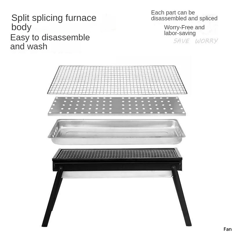 Barbecue Grill Portable Charcoal Charcoal Grill Outdoor Camping Smokeless Barbecue Home Folding Small Grill 6
