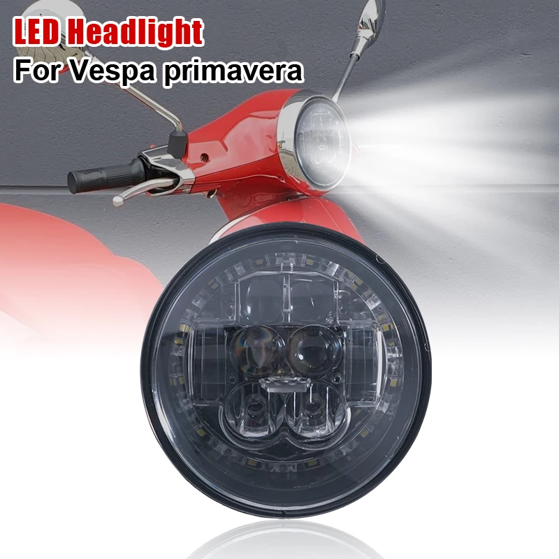 

LED Headlight Replacement with High Low Beam and Halo Ring For Vespa Primavera 150