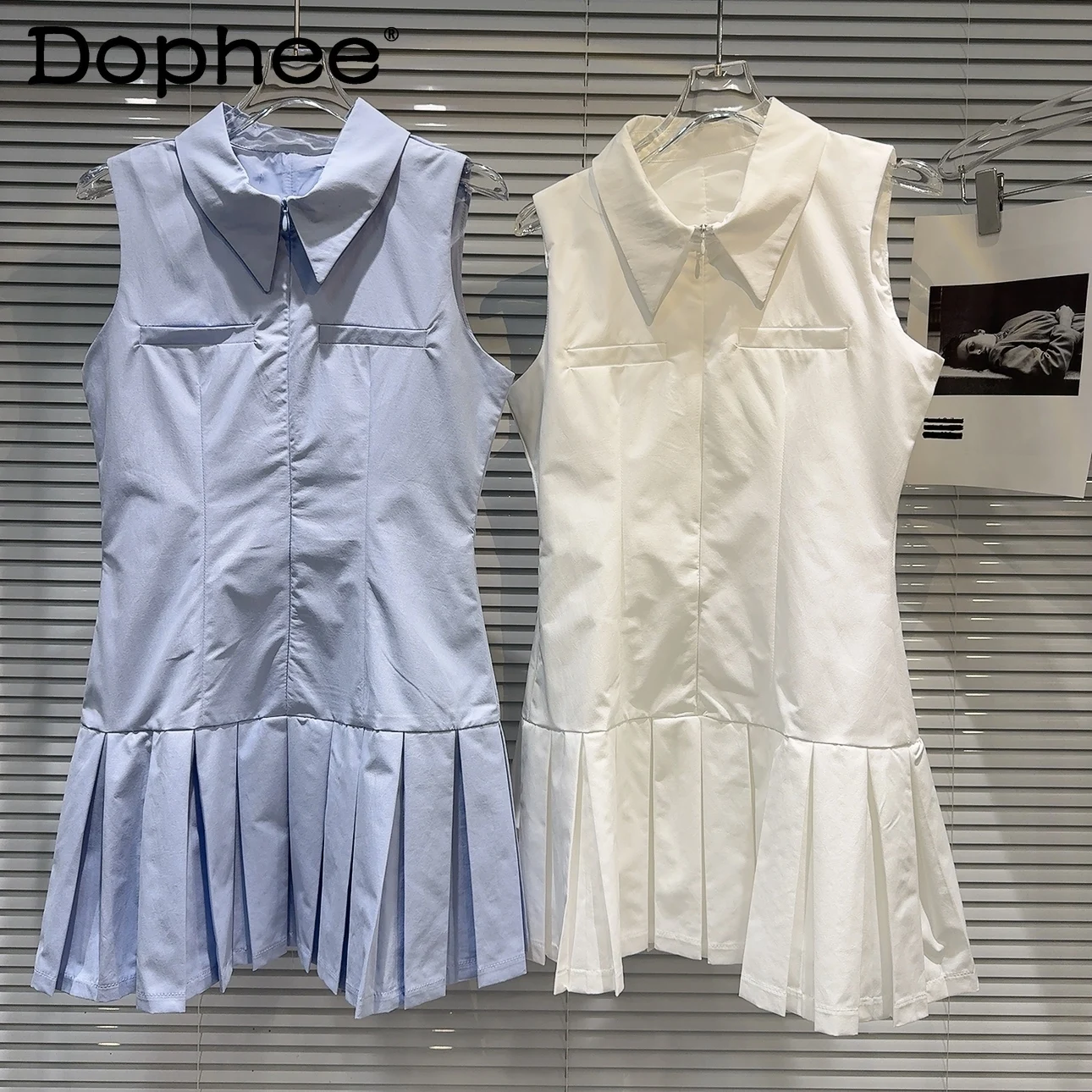 

French Sweet Pleated Skirt Hem Mini Dress Female Student 2024 New Elegant Polo Collar Shirt Dress for Women Plain Summer Dress