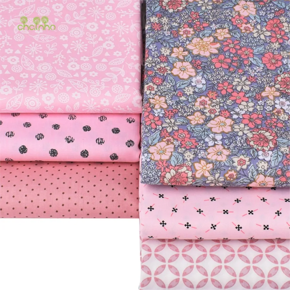 Chainho,Printed Twill Weave Cotton Fabric,Patchwork Cloth,DIY Sewing Quilting Material,Pink Floral Series,2 Specification,CC048