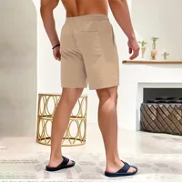 Summer new solid color lace-up sweatpants corduroy simple quarter shorts men's shorts casual pants 2