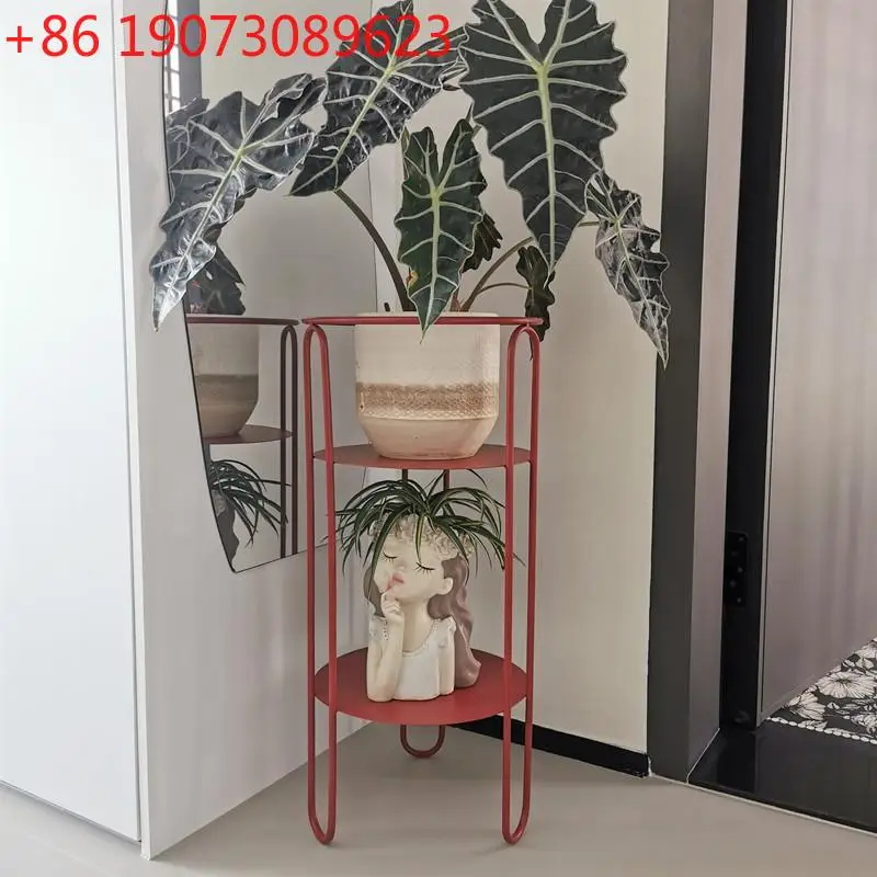 Minimalist Iron Flower Stand Vintage Red Multi-Tier Plant Shelf Creative