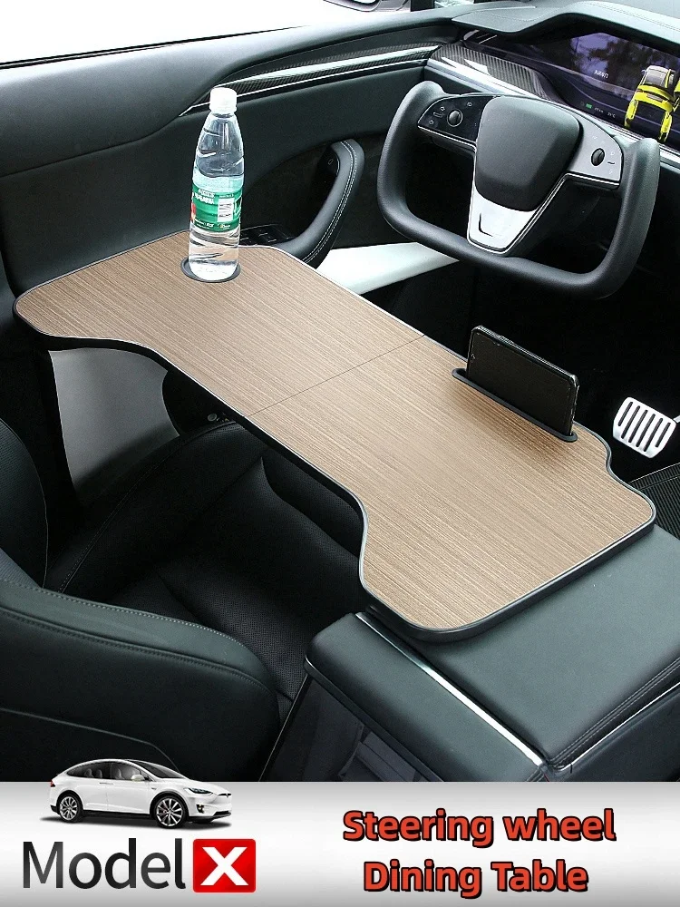 

For Tesla Model X 2023 Foldable Steering Wheel Dining Table Drink Holder Car Computer Desk Tray Food Drink Coffee Work Tray
