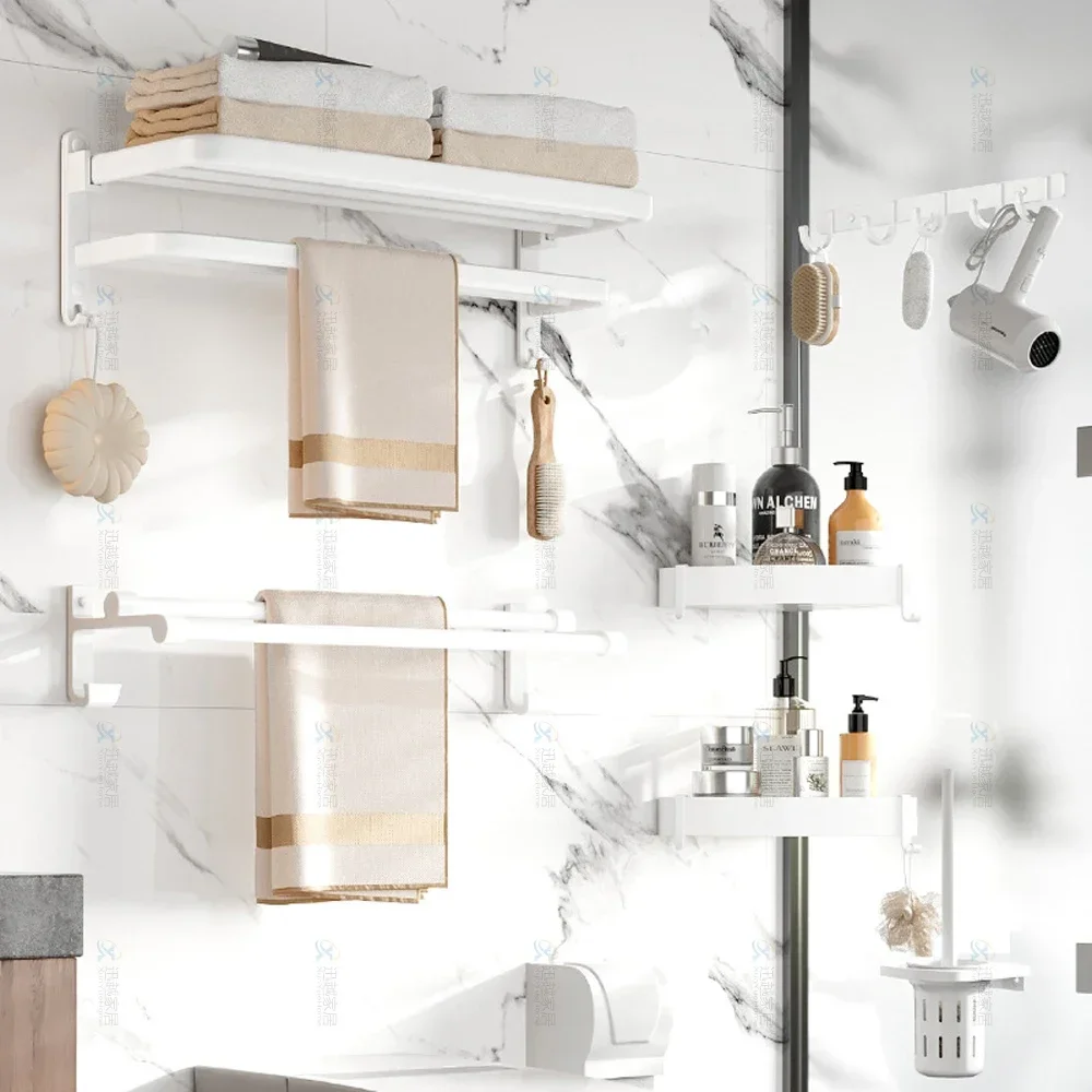 Towel Holder Shower Rack Bathroom Accessories Fold Wall Organizer Hook Hanger Aluminum Storage Shelf storage rack towel rack towel holder