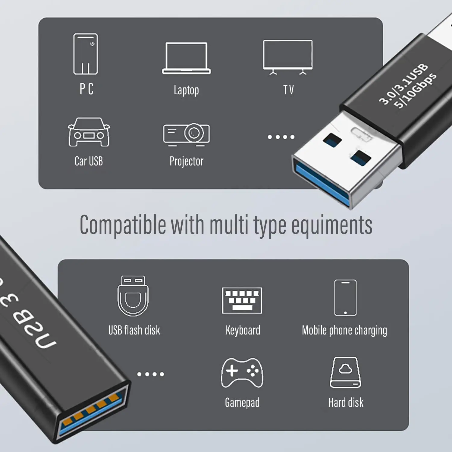 3팩 USB 3.0 어댑터 케이블 세트, 블랙, USB 3.0 암-암, 수-수, 암-수, 고속 커플러 커넥터