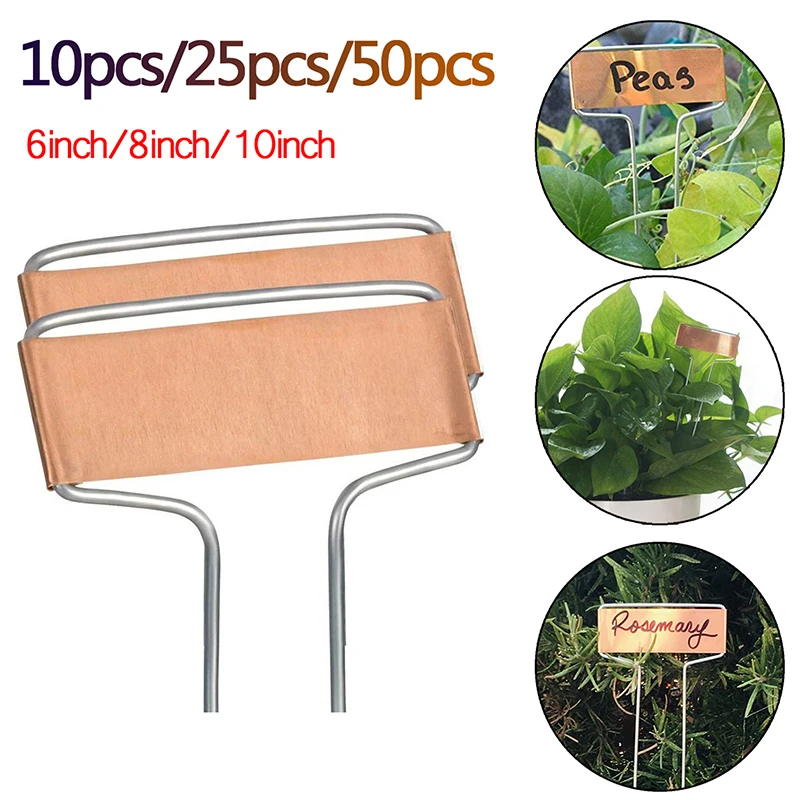 Garden labels flower plant labels plant markers 10/25/50x metal plant label stakes 6/8/10inch copper plant tags inserts sign weatherproof marking gardening flowers herbs marker
