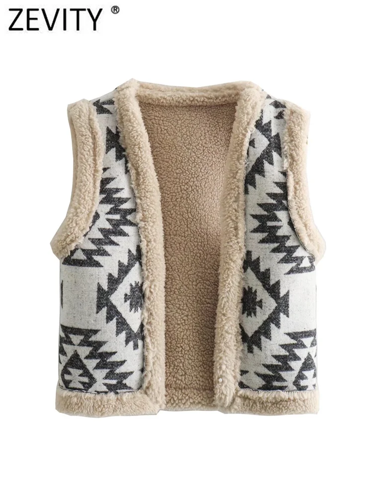 

Zevity женский модный жилет со стразами и сетчатым рисунком из овечьего меха в стиле пэчворк с открытой строчкой куртка Женский кардиган жилет топы CT5928