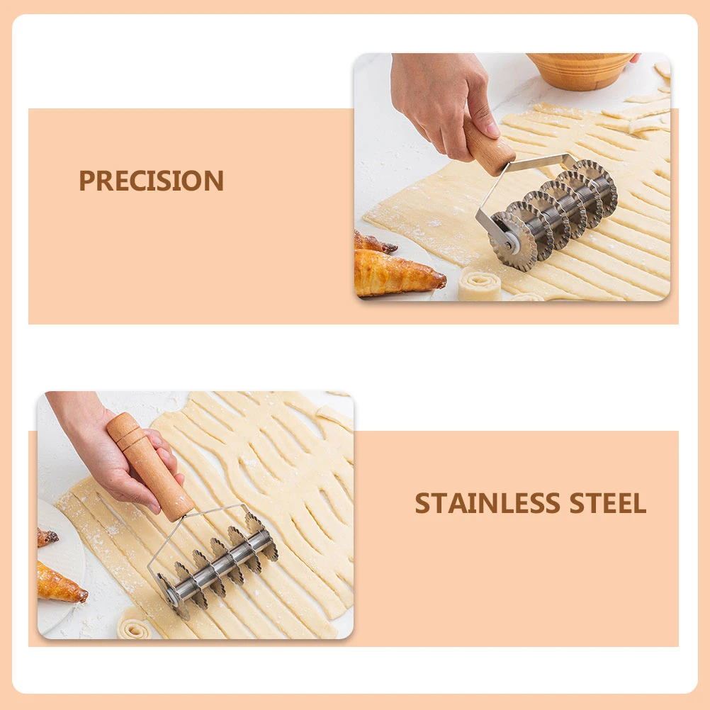 Stainless Steel Dough Cutter Wood Handle Lattice Dough Cutter Pastry Bread Pizza DIY Bakeware multiuse Kitchen tool