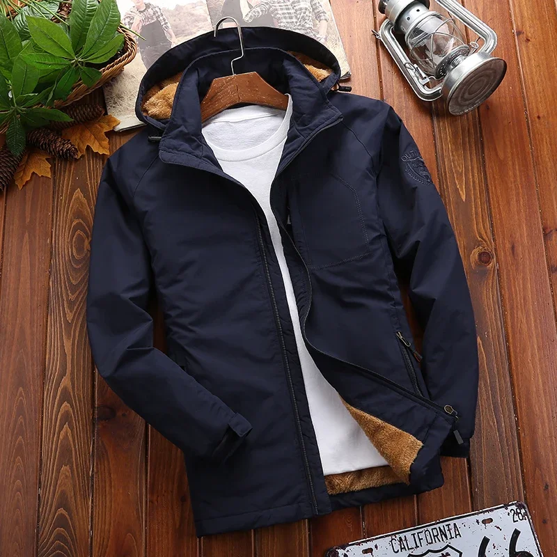 Jacket men's autumn/winter fleece thickened jacket outdoor casual loose versatile windproof waterproof large size sport coat