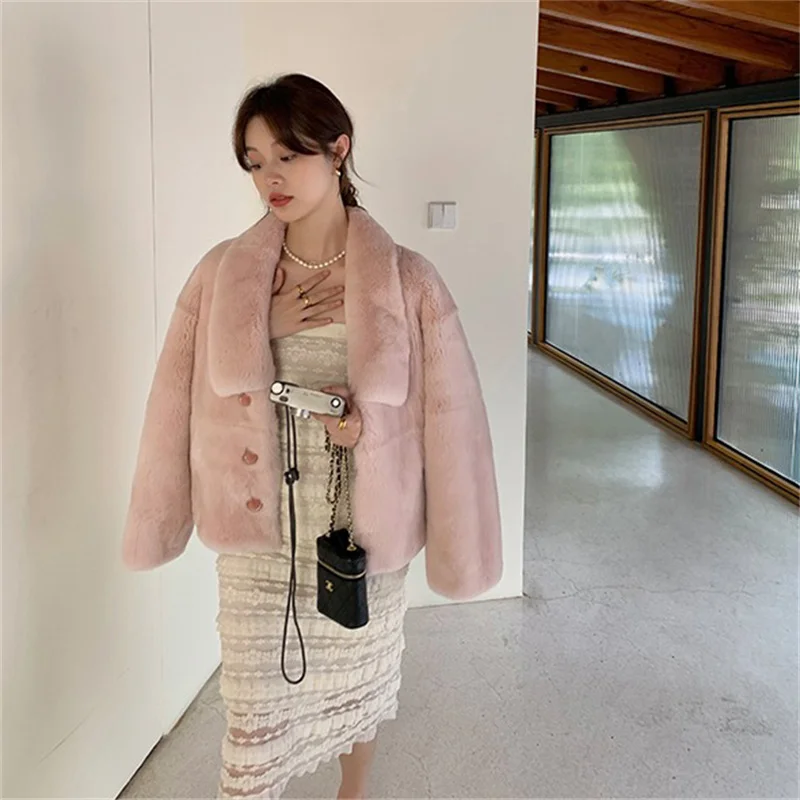 Winter Luxury Ladies Fur Coat Imported Whole Fur Rex Rabbit Fur Warm Coat Stylish Elegant Warm Rabbit Fur Top