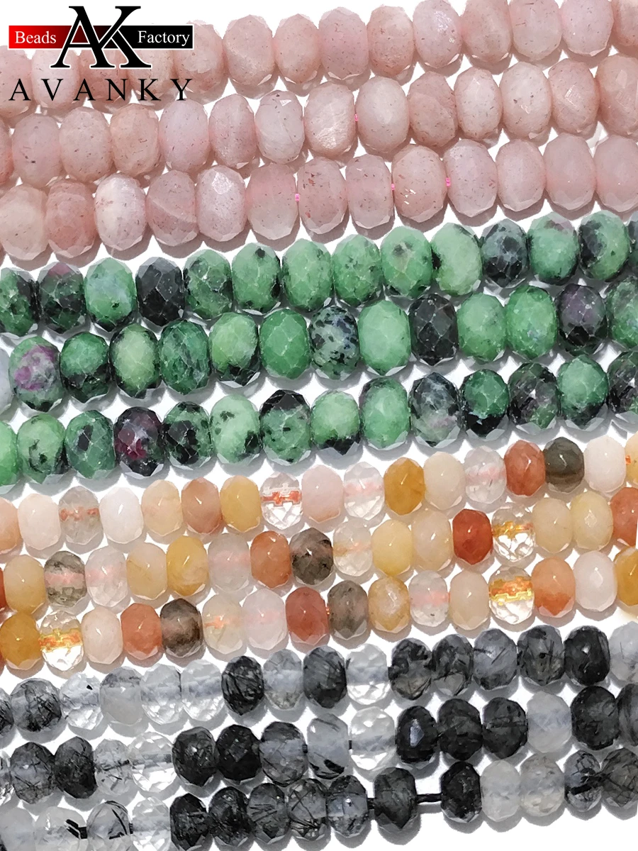 

Natural Faceted Sun Stone Opal Moonstone Pink Hair Crystal Beads for Jewelry Making DIY Necklace Bracelet 15'' 4x6mm 5x8mm