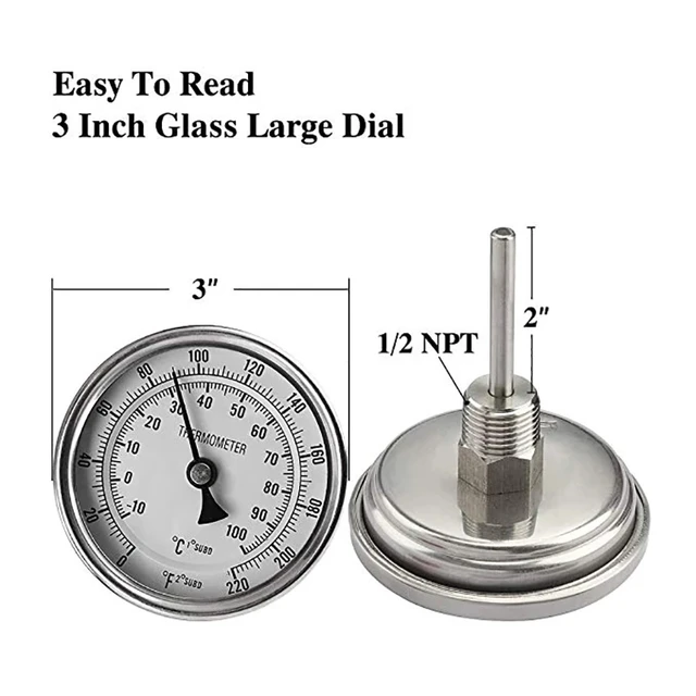 3 Inch Dial Thermometer, Weldless Fixed - UNF in Brewing