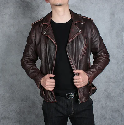 

Vintage Motorcycle Jacket Men Genuine Leather Jackets 100% Cowhide Leather Coat Winter Biker Jacket Moto Clothing M456