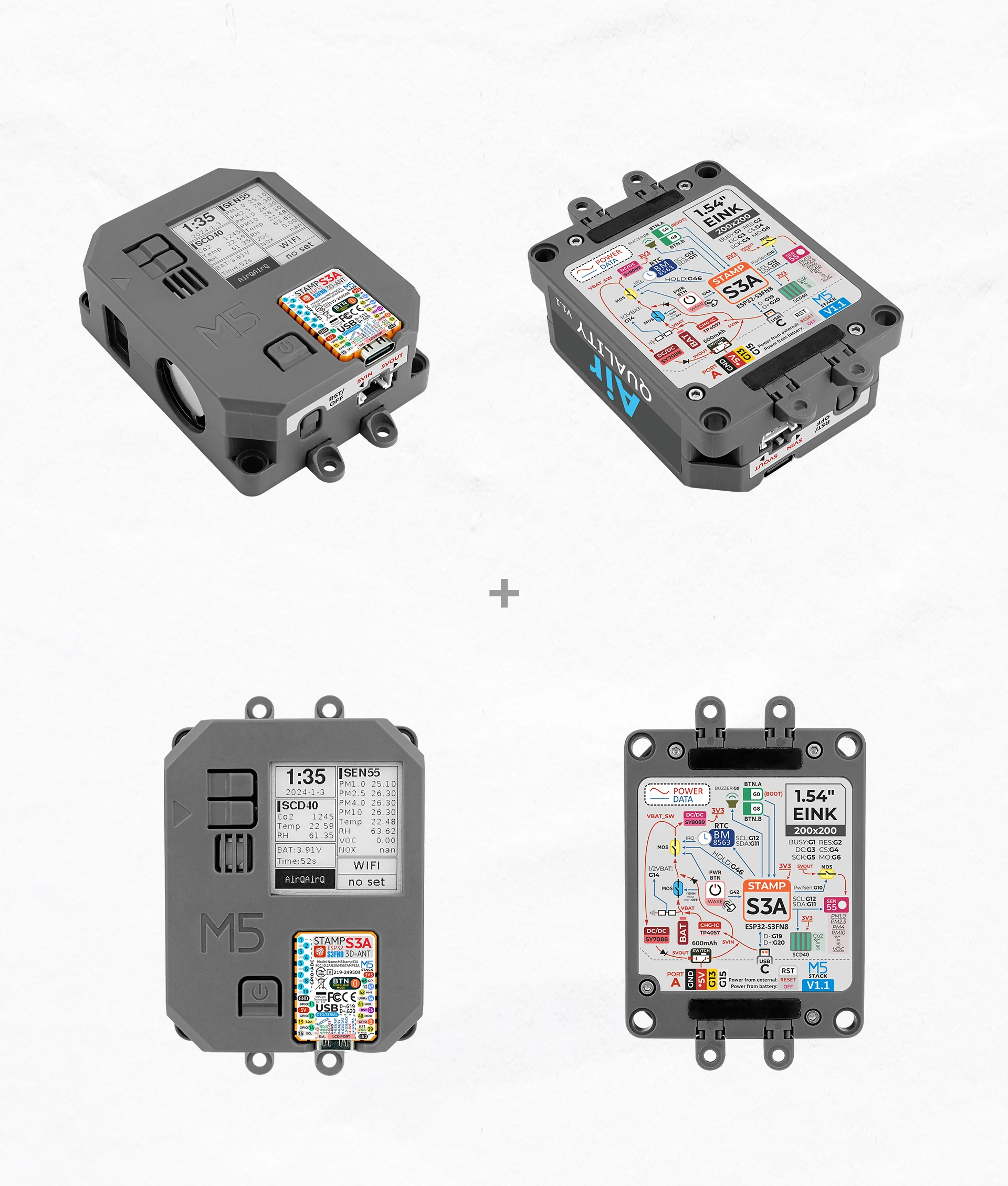 Official Air Quality Kit v1.1 w/ M5stampS3A (SEN55, SCD40)