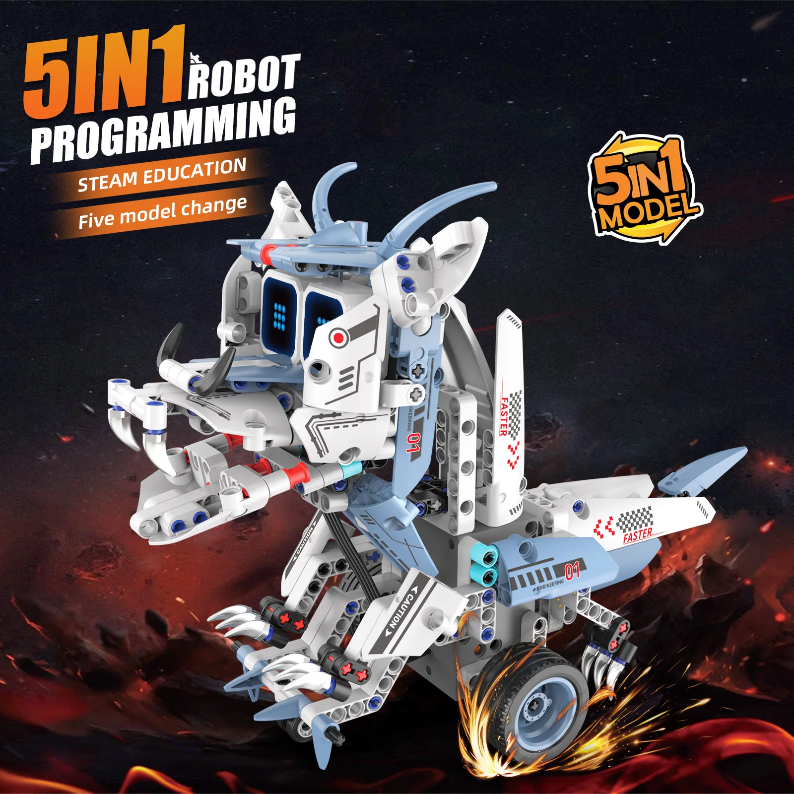 96229 342PCS 불꽃을 뿜는 용 5-in-1 프로그래밍 가능 로봇 조립 키트(스마트 스크린 포함) STEM 교육용 코딩 장난감