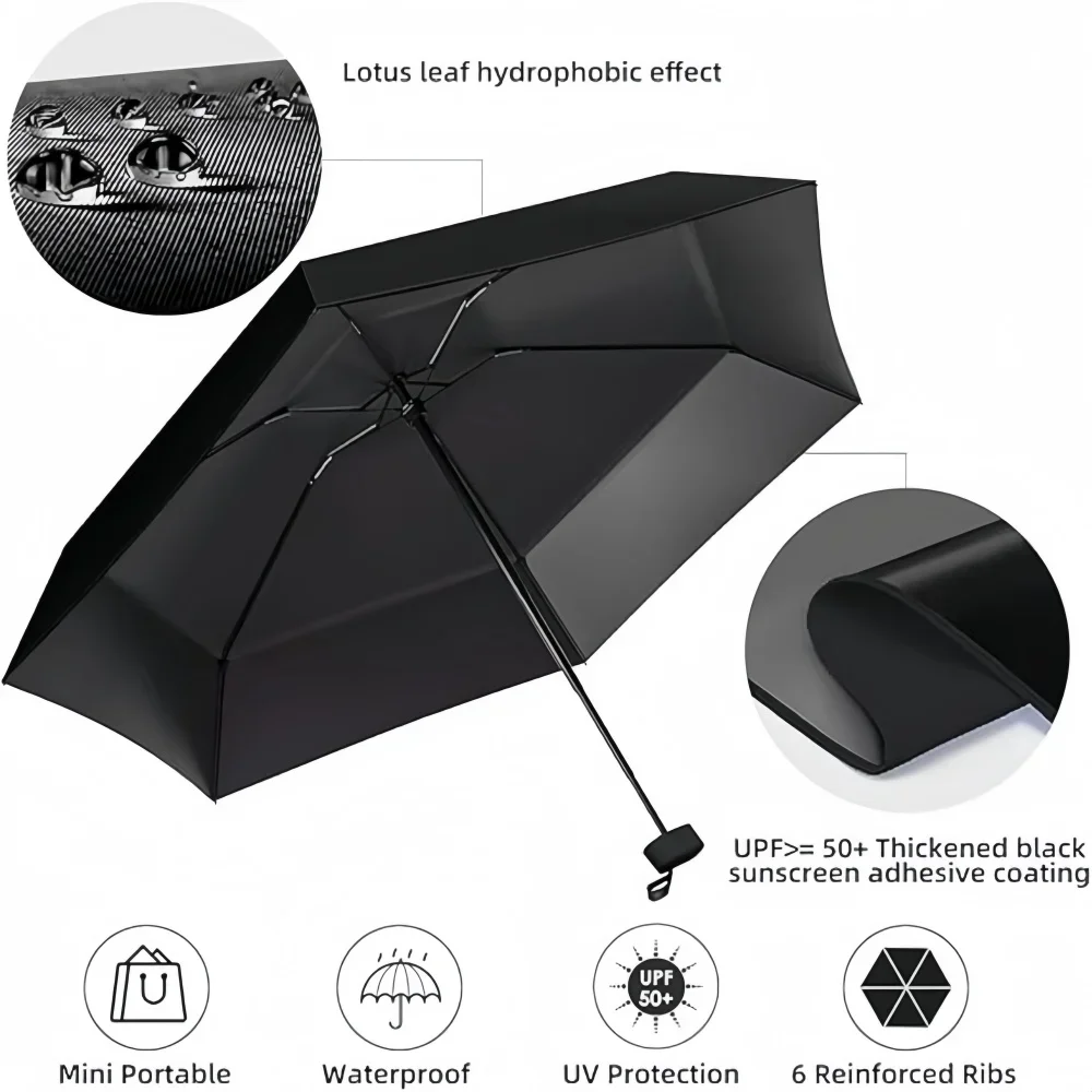 Sleek UV Shield Umbrella - Compact, Foldable Design with Stainless Steel Handle for All-Weather Durability