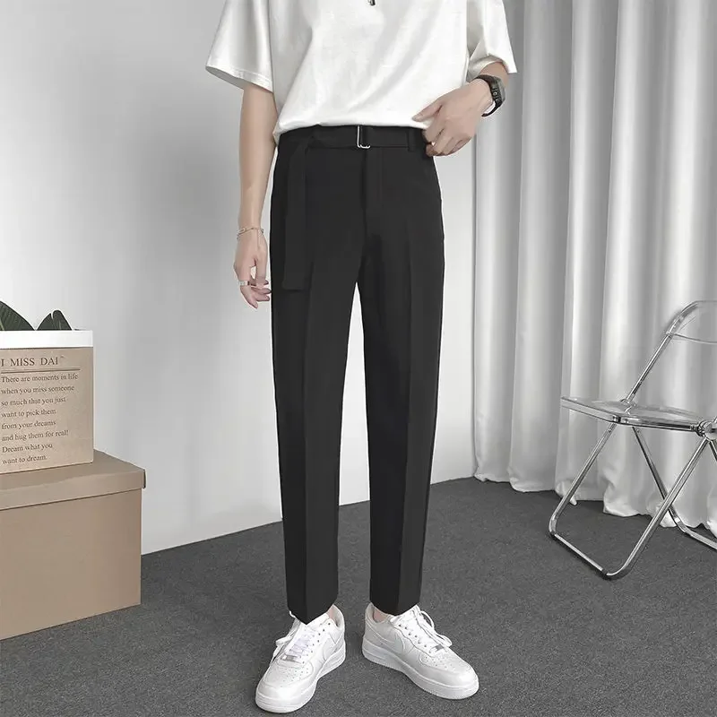 thumbnail image 1 of Pantalones de verano para hombre, ajustados, con cinturón, holgados, con 9 bolsillos, elásticos, para traje social, 2024, 1 of 5
