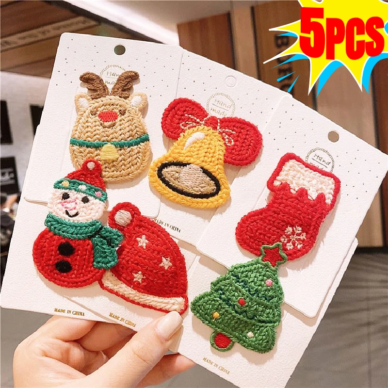 Christmas Cartoon Plush Knitted Hairpins Headdress Cute Christmas Tree Elk Bangs BB Clips Winter Festivals Kids Hair Accessories 2pcs baby bow hairpins fabric fall winter kids hair accessories cute flower bangs side clips korean girls barrette