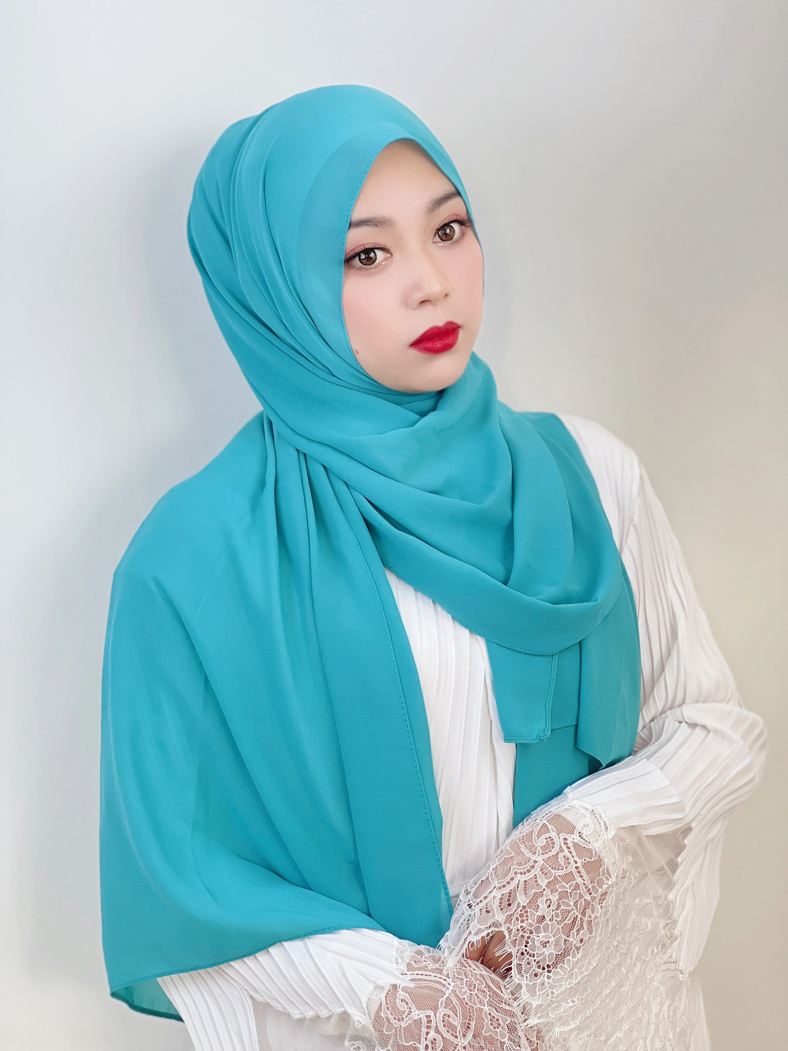 pañuelos chiffon pañuelos cabeza velo islamico turbantes cabeza para las mujeres Turbante azul musulmán mujer, pañuelo largo de gasa con perlas, Color sólido, bufanda de seda, turbante islámico turco| | - AliExpress