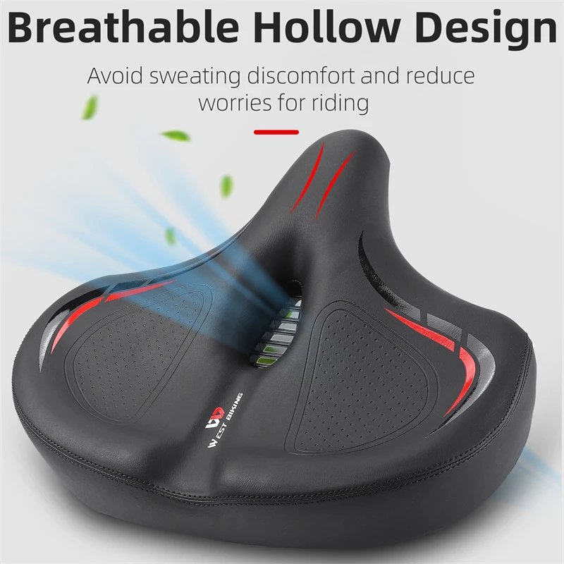 WEST BIKING Widen&Thicken Bicycle Saddle Soft Shock Absorption Oversize Bike Cushion Hollow Breathable MTB Road Cycling Seat