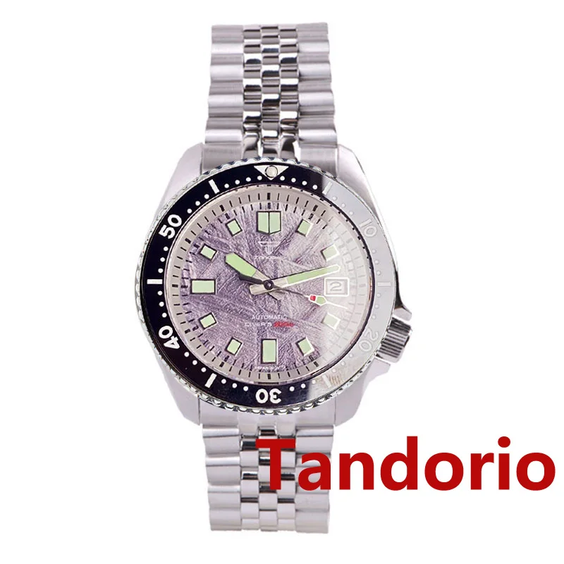 41mm Tandorio Meteorite Pattern Dial NH35A 20ATM Automatic Men's Diving Watch Sapphire Glass Date Luminous Hands Roating Bezel fashion design genuine leather belts unisex luxury geometric pattern automatic buckle cowskin waist strap for men or women jeans