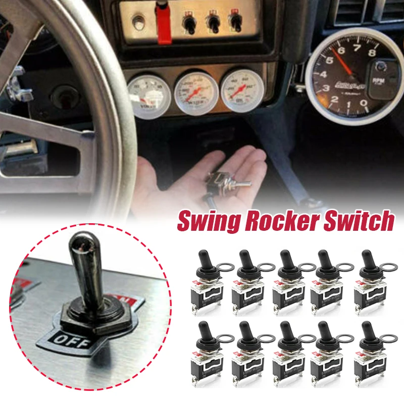 10Pcs Toggle Switch Car Flick Dash Light Metal 12 Volt Start Auto Rocker 2 Feet 2 Gears Plus Waterproof Cap Toggle Rocker Switch