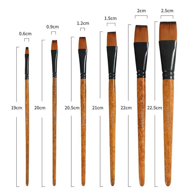 6 Pcs Nylon Wood Handle Paint Brushes Set Round Acrylic Oil
