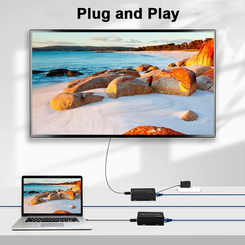Super USB 2.0 Extender Via Rj45 CAT6 Cable 50m 4 Port USB2.0 Hub Adapter for PC