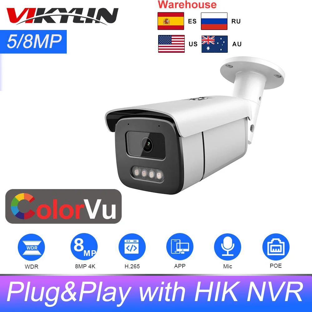 

5MP 8MP ColorVu Hikvision Compatible IP Camera Built-in Mic Surveillance Video IP Camera Plug&Play with HIK NVR app view