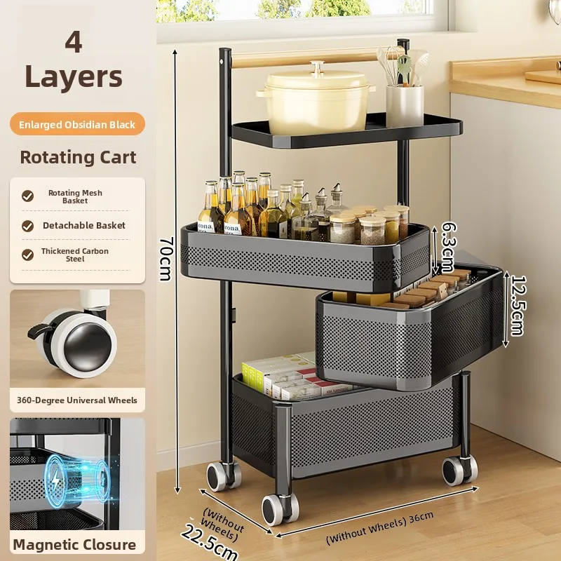 מדף אחסון רב שכבתי למטבח, עגלה קטנה ניידת, מדף אחסון ירקות, פלדת פחמן, ללא התקנה, מארגן לחדר שינה