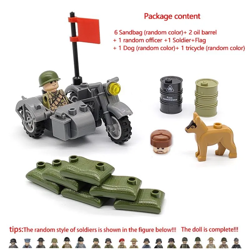 

Military Building Block Soldier Officers Three Wheeled Motorcycle Landscaping Roadblock Small Particle Assembly Children's Toys