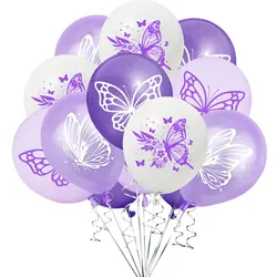 Elegant Butterfly & Balloon Set - Pink, White, and Purple (20 Pcs) for Wedding & Holiday Decor (PURPLE)