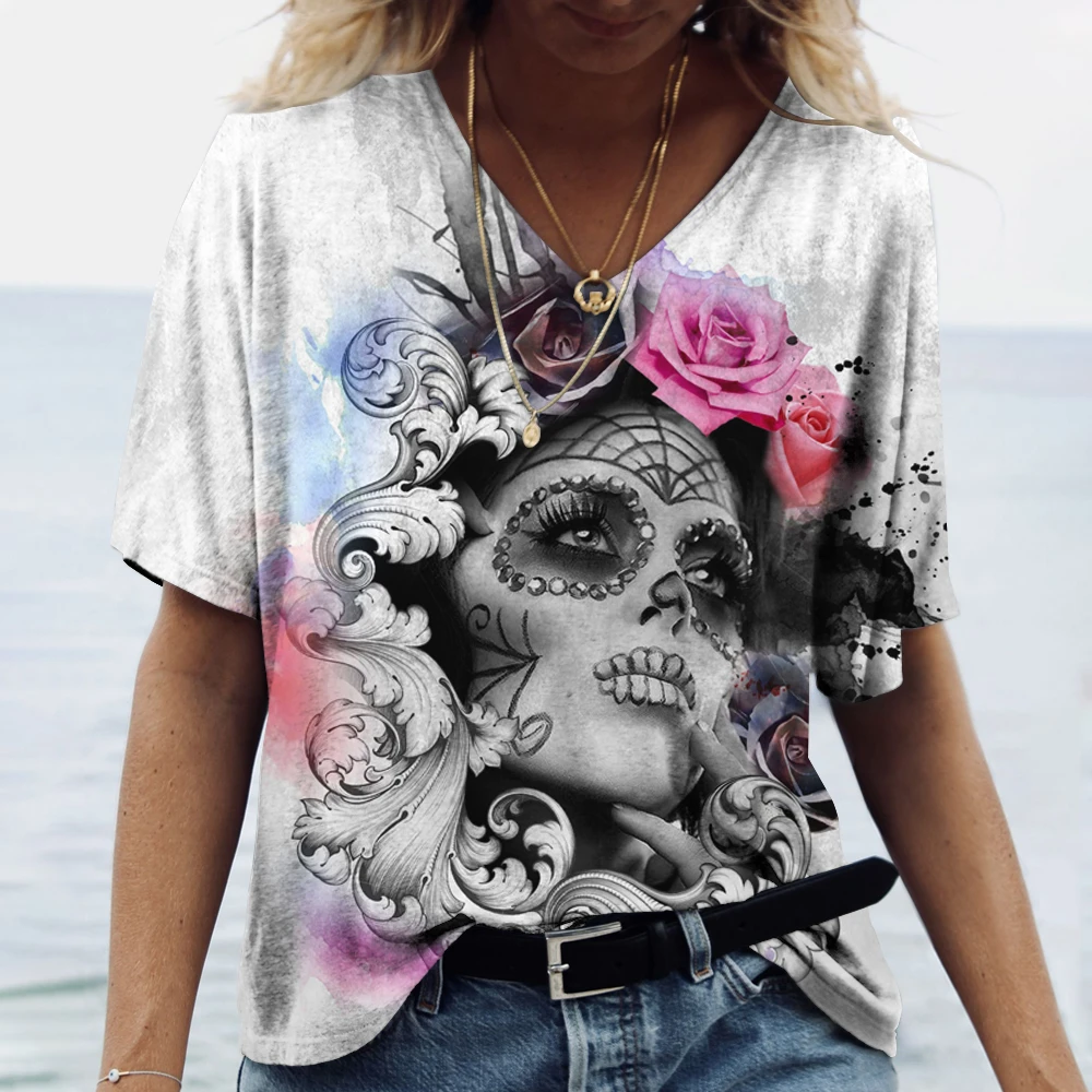 2022 Cotton Skull Tshirt Women's Shirt Fashion Short Sleeve New Casual