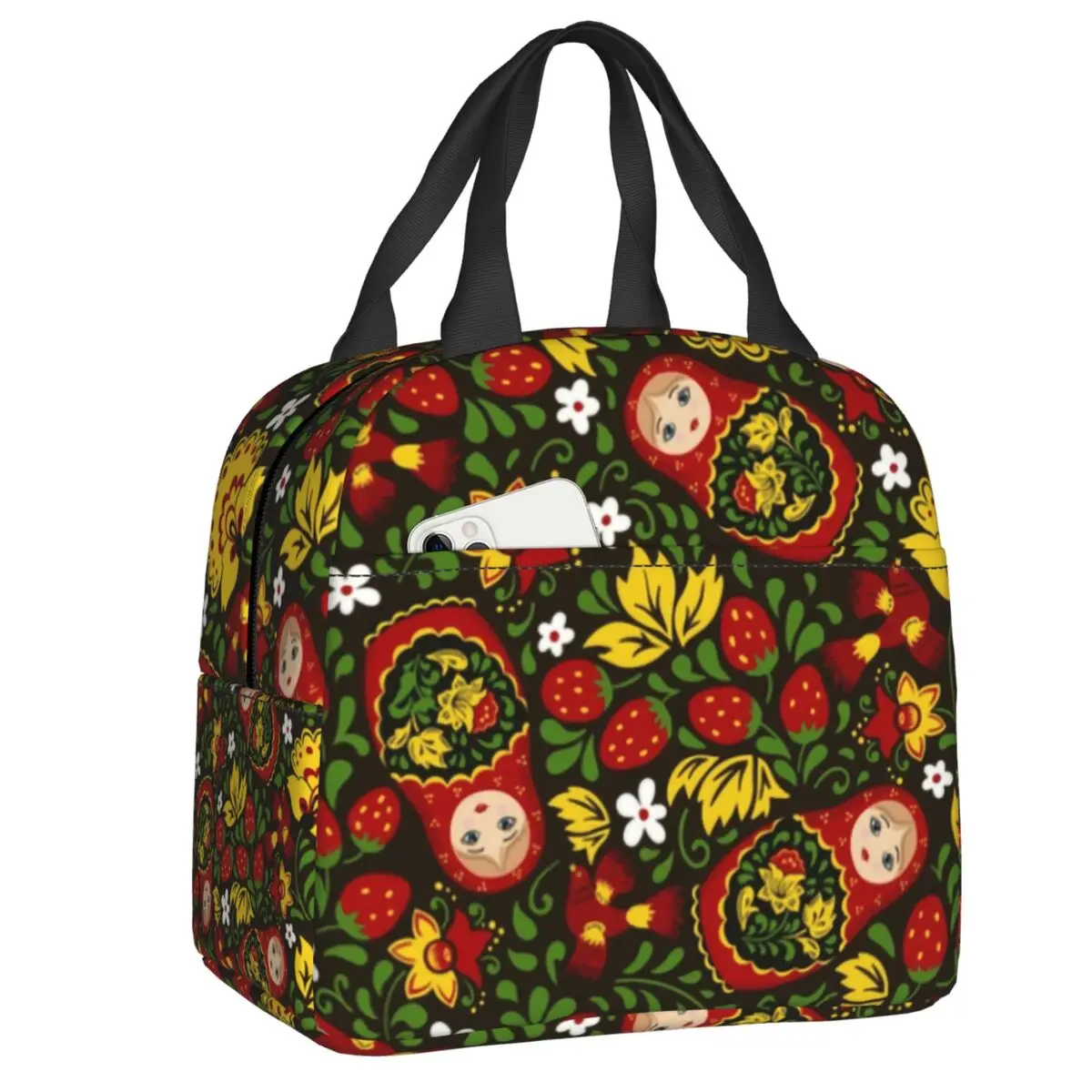 

Russian Doll Insulated Lunch Bag for Outdoor Picnic Flower Matryoshka Babushka Art Cooler Thermal Bento Box Women Children