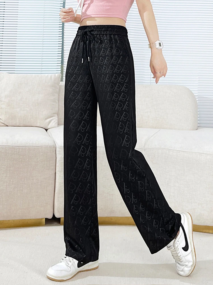 Summer Satin Letters Print Pants Women Casual Streetwear Loose - Main Image