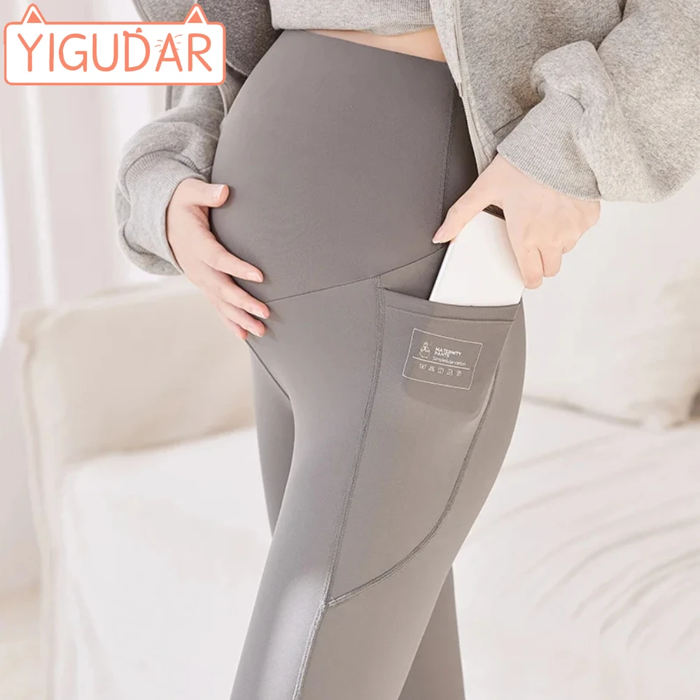 Maternity Leggings Adjustable Waist Pregnant Women Clothes y2k streetwear Pregnancy photoshoot Pants Ropa Mujer Soft Slim цена и фото