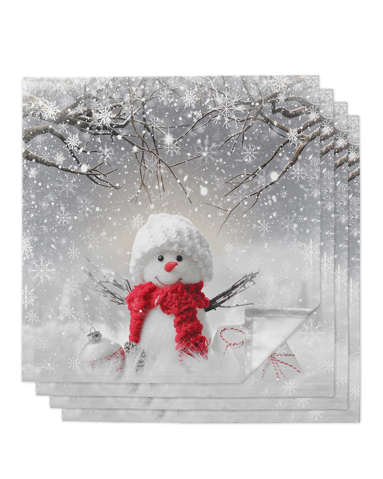 

Christmas Winter Snowman Gray Table Napkins Cloth Set Handkerchief Wedding Party Placemat Xmas Banquet Tea Napkins