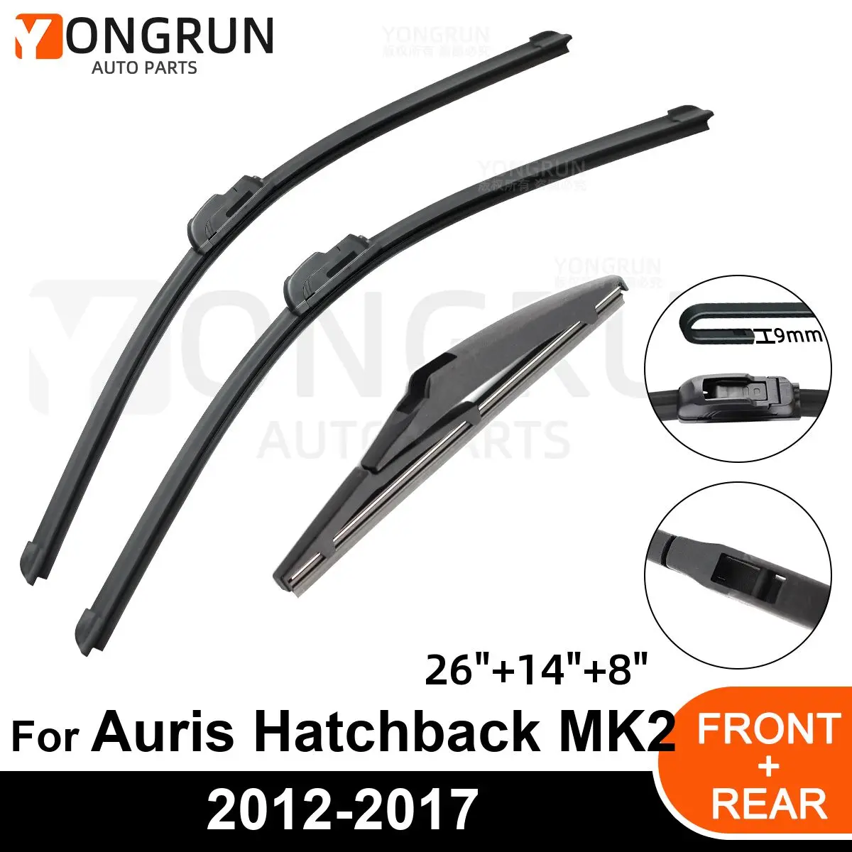 

Car Windshield Windscreen Front Rear Wiper Blade Rubber Accessories For Toyota Auris Hatchback MK2 26" 14" 8" 2012 2016 2017