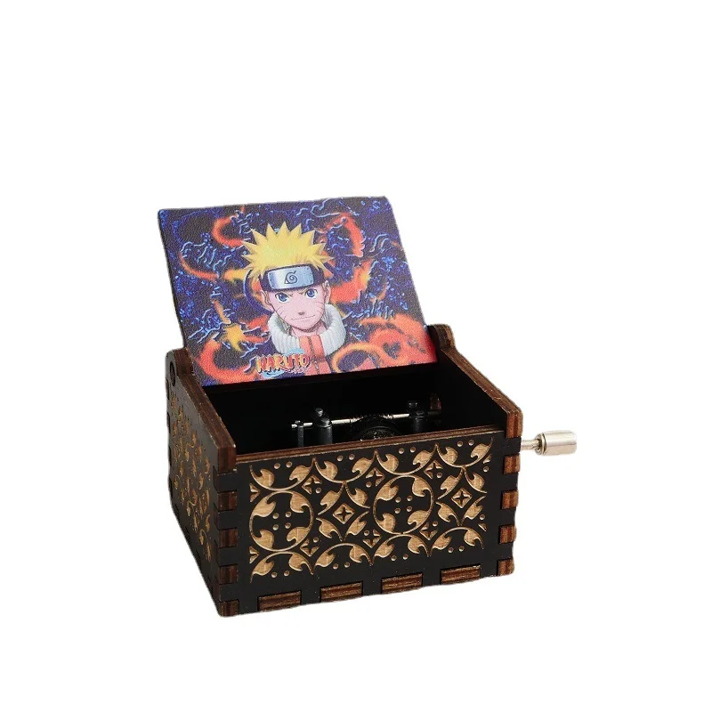 Classical solid wood painted music box naruto wooden hand crank music box music box tabletop ornament vintage music box 5