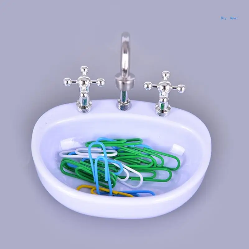 Ceative Washbasin Paper Clips Holder with 15x Paperclips Magnetics for Home School Office Dollhouse Bathroom Furniture