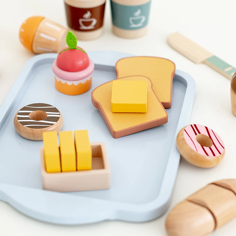 DIY Wooden Breakfast Set Toy Pretend Play Cutting Food Learning Role Play Game Educational Toys Gifts For Girls Kids