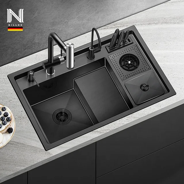 N8850XN Multifunctional Glass Rinser Stepped Stainless Steel Nano Single Bowl Kitchen Sink 3