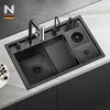 N8850XN Multifunctional Glass Rinser Stepped Stainless Steel Nano Single Bowl Kitchen Sink 3