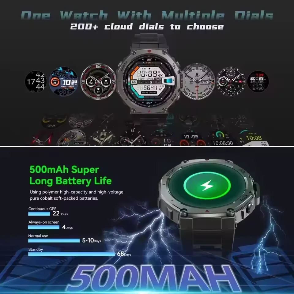 New T-Rex GPS Military Men Smartwatch 48mm 10ATM Waterproof For