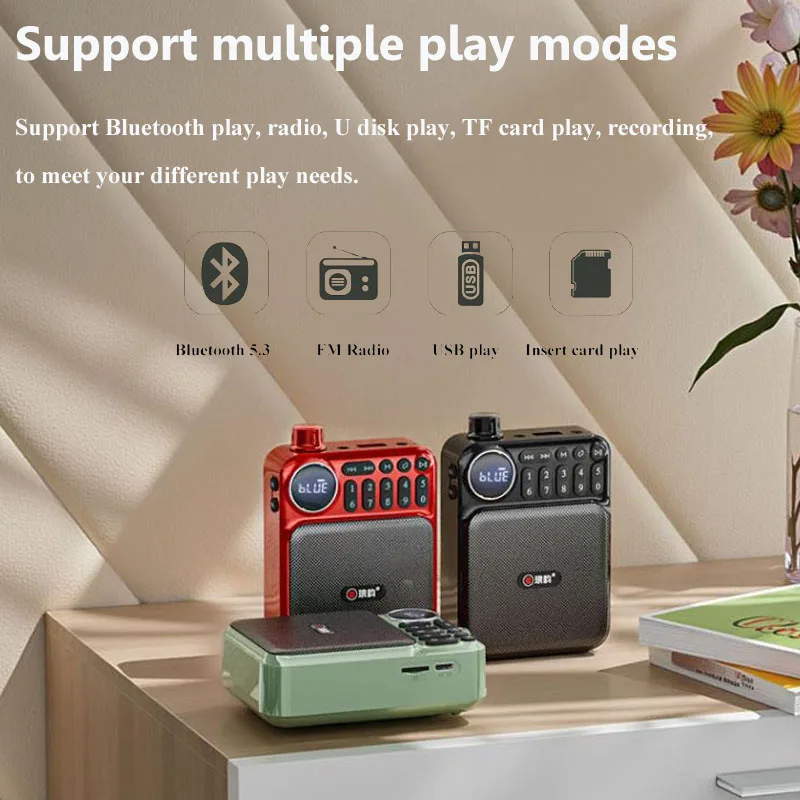 Mini Pocket FM Radio High Sensitivity Digital Radios Recorder Wireless Bluetooth Speaker MP3 Music Player with TF Card USB Port
