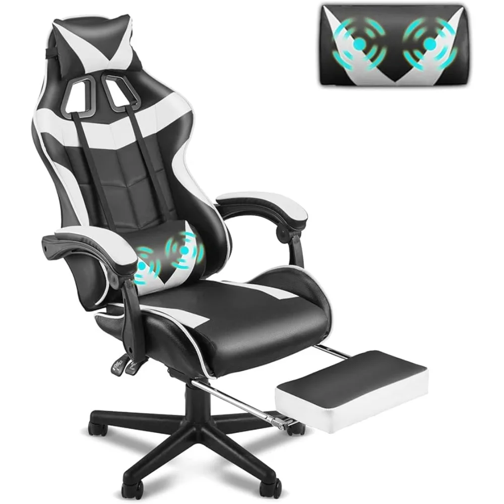 

White Gaming Chairs with Footrest, Video Game Chairs fo Teens,Ergonomic Gamer Chair with Headrest，Recliner Chair(Polar White)