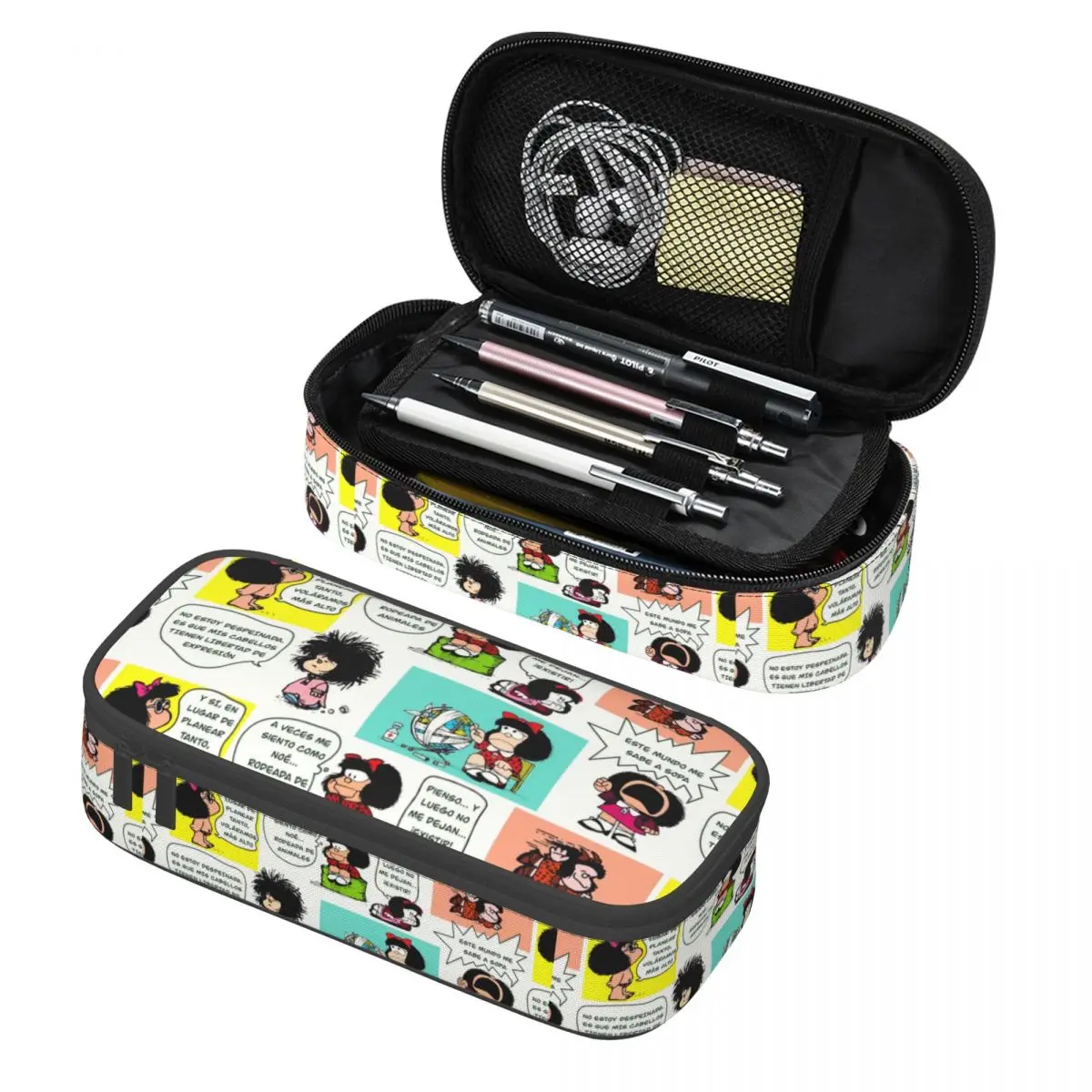 Kawaii Manga Quino Mafalda Pencil Case for Boys Gilrs Large Storage Kawaii Cartoon Pencil Pouch Stationery